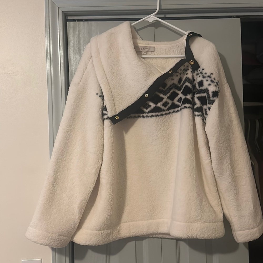 Cozy Sherpa snap collar sweatshirt